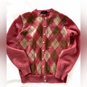 Brooks  Brothers  Pink Argyle Merino wool  Button Cardigan Sweater